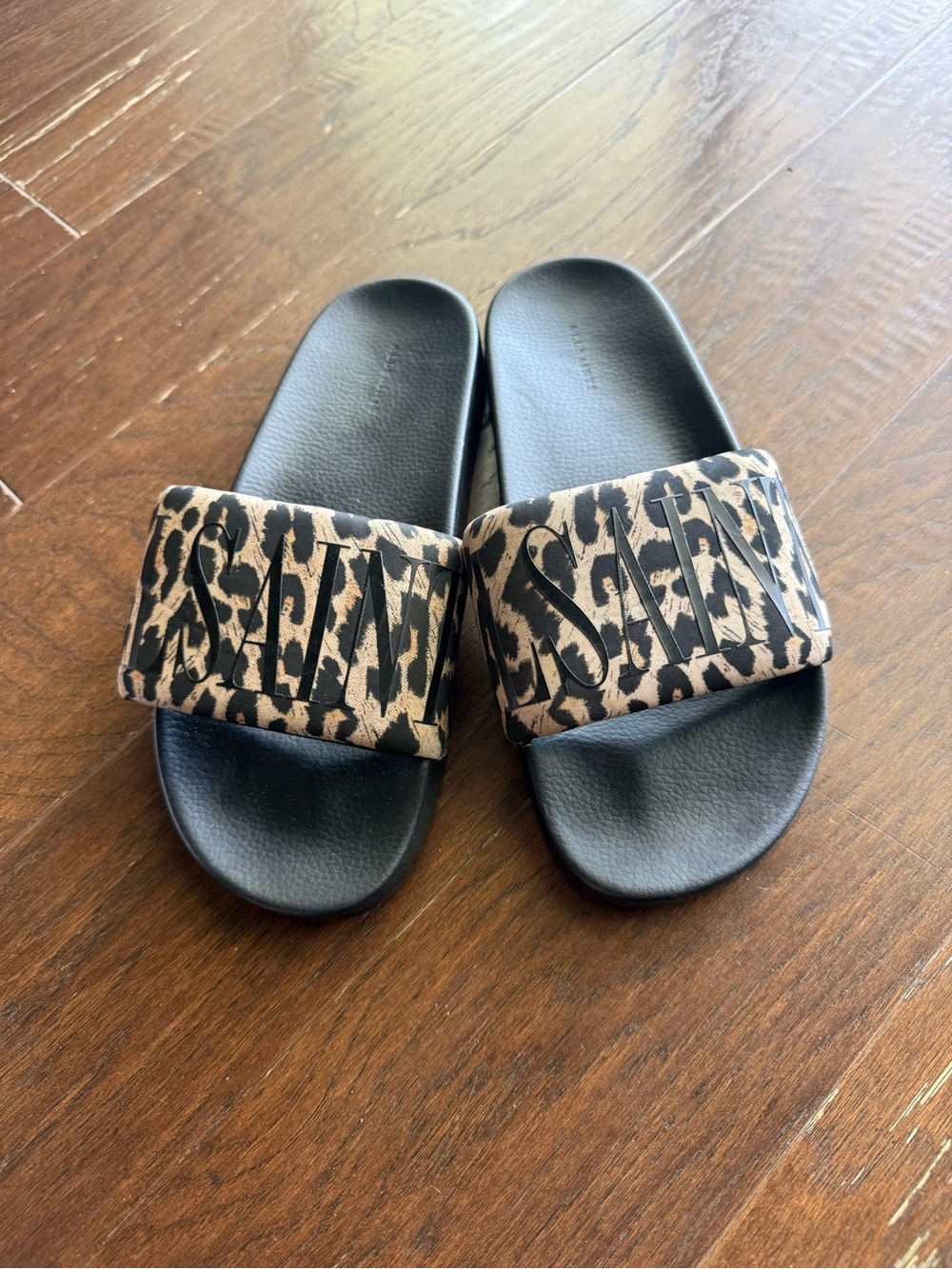 AllSaints Carmel Leopard Print Slides in Bown Women's 11